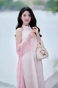 VGU No171: Vietnamese Beauty Graces a Flower Garden in Elegant Pink Ao Dai and Conical Hat - image 2