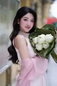 VGU No171: Vietnamese Beauty Graces a Flower Garden in Elegant Pink Ao Dai and Conical Hat - image 8