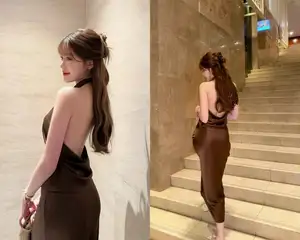 Tăng Mỹ Hàn: Hot Girl Flaunts Alluring Figure in Striking Backless Silk Dress - image 2