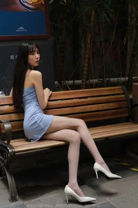 IESS Model Tuantuan in Elegant Gray Silk Stockings and Blue Mini Skirt Fashion Collection - image 52