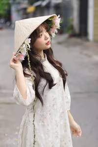 VGU No.143: Discover the Ethereal Beauty of a Vietnamese Girl in Ao Dai and Floral Conical Hat - image 18