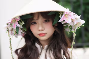 VGU No.143: Discover the Ethereal Beauty of a Vietnamese Girl in Ao Dai and Floral Conical Hat - image 5