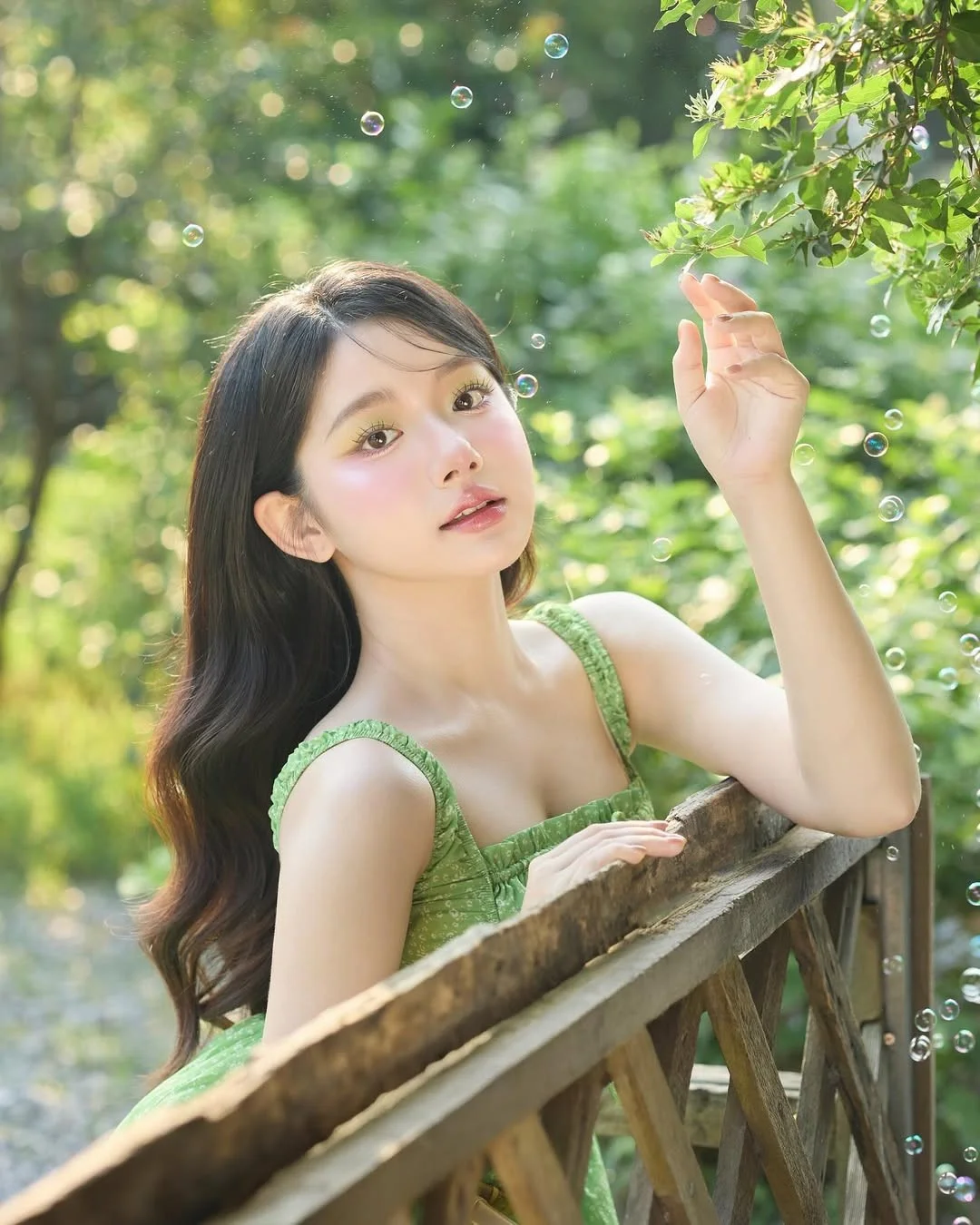 Mukbang Influencer Transforms into a Green Fairy in Enchanting Summer Gallery
