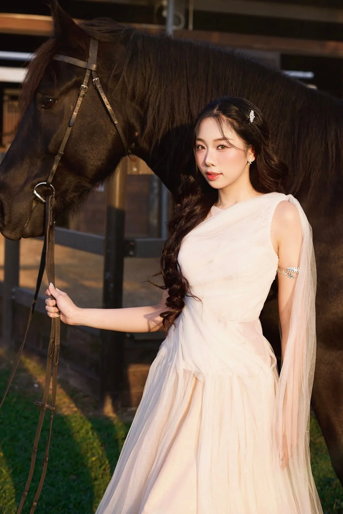 Elegant Beauty: Graceful Girl with a Majestic Black Horse