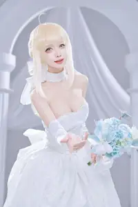 FGO Saber Bride: Shika XiaoLuLu Shines in Pristine White Wedding Dress - A Game Muse Brought to Life - image 1