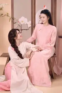 Radiant Smile of a Vietnamese Girl in Modern Ao Dai and Elegant Fan - image 7