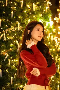 Radiant Smile Girl in Red Amidst Twinkling Lights: Warm Beauty for Festive Season - image 16