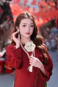 Elegant Vietnamese Beauty: A Girl in Red Ao Dai with Lilies Captivates Urban Charm - image 7