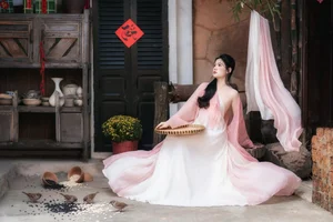 Ethereal Muse in Traditional Silk and Ancient Architecture - image 3