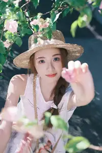 VGU No.174: Youthful Charm of a Girl in a Straw Hat Amidst Blooming Pink Flowers Under Summer Sun - image 7