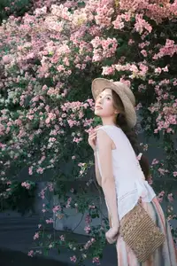VGU No.174: Youthful Charm of a Girl in a Straw Hat Amidst Blooming Pink Flowers Under Summer Sun - image 8