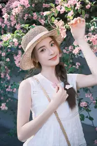 VGU No.174: Youthful Charm of a Girl in a Straw Hat Amidst Blooming Pink Flowers Under Summer Sun - image 9
