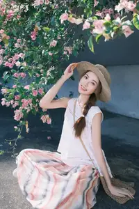 VGU No.174: Youthful Charm of a Girl in a Straw Hat Amidst Blooming Pink Flowers Under Summer Sun - image 4