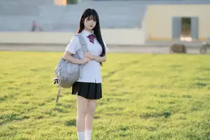 Youthful Schoolgirl in Uniform: Serene Golden Hour Beauty, a Glimpse into Nostalgic Student Life. - image 16