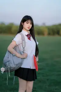 Youthful Schoolgirl in Uniform: Serene Golden Hour Beauty, a Glimpse into Nostalgic Student Life. - image 19