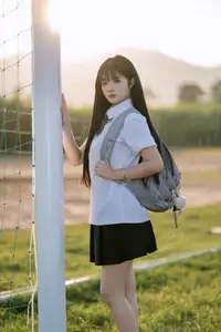 Youthful Schoolgirl in Uniform: Serene Golden Hour Beauty, a Glimpse into Nostalgic Student Life. - image 18
