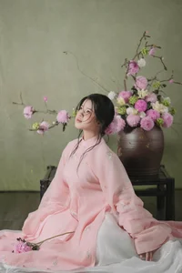 Muse in Pastel Pink A Timeless Portrait of Nostalgia - image 6