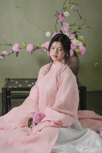 Muse in Pastel Pink A Timeless Portrait of Nostalgia - image 2