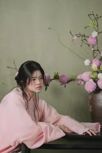 Muse in Pastel Pink A Timeless Portrait of Nostalgia - image 0