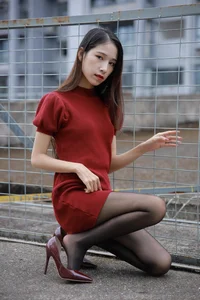Elegant Meizi in Burgundy High Heels - IESS Chinese Model Photography Gallery - image 40