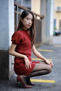 Elegant Meizi in Burgundy High Heels - IESS Chinese Model Photography Gallery - image 41