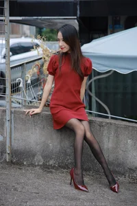 Elegant Meizi in Burgundy High Heels - IESS Chinese Model Photography Gallery - image 21