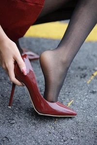 Elegant Meizi in Burgundy High Heels - IESS Chinese Model Photography Gallery - image 14