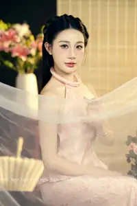 Serene Asian Beauty: Discover A Graceful Woman In A Traditional Pink Dress Amidst Blossoms. - image 4