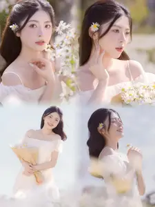 Serene Beauty: Young Woman in White Flower Field, Embracing Tranquility Under Gentle Sunlight - image 8