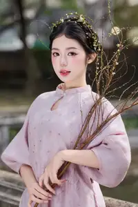 Elegant East Asian Beauty: Gentle Young Woman in Classical Traditional Attire - image 1
