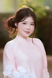 Elegant Vietnamese Beauty: Young Woman Gracefully Posing in Pink Ao Dai with White Orchids 1000026874 - image 3