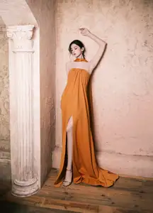 Captivating Beauty: Goddess in a Vibrant Orange Gown, Exuding Elegant Allure. - image 3