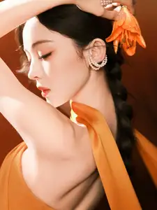 Captivating Beauty: Goddess in a Vibrant Orange Gown, Exuding Elegant Allure. - image 7