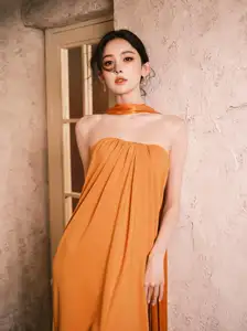 Captivating Beauty: Goddess in a Vibrant Orange Gown, Exuding Elegant Allure. - image 8