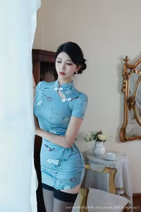 XiuRen No.10753: Mei Gui Wo Ai Ni – Graceful in Blue Cheongsam, Captivating Asian Beauty - image 1