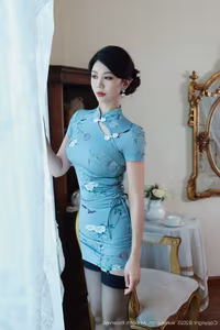 XiuRen No.10753: Mei Gui Wo Ai Ni – Graceful in Blue Cheongsam, Captivating Asian Beauty - image 3