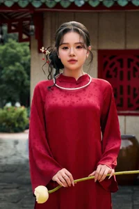Timeless Elegance in Red Traditional Ao Dai - image 2