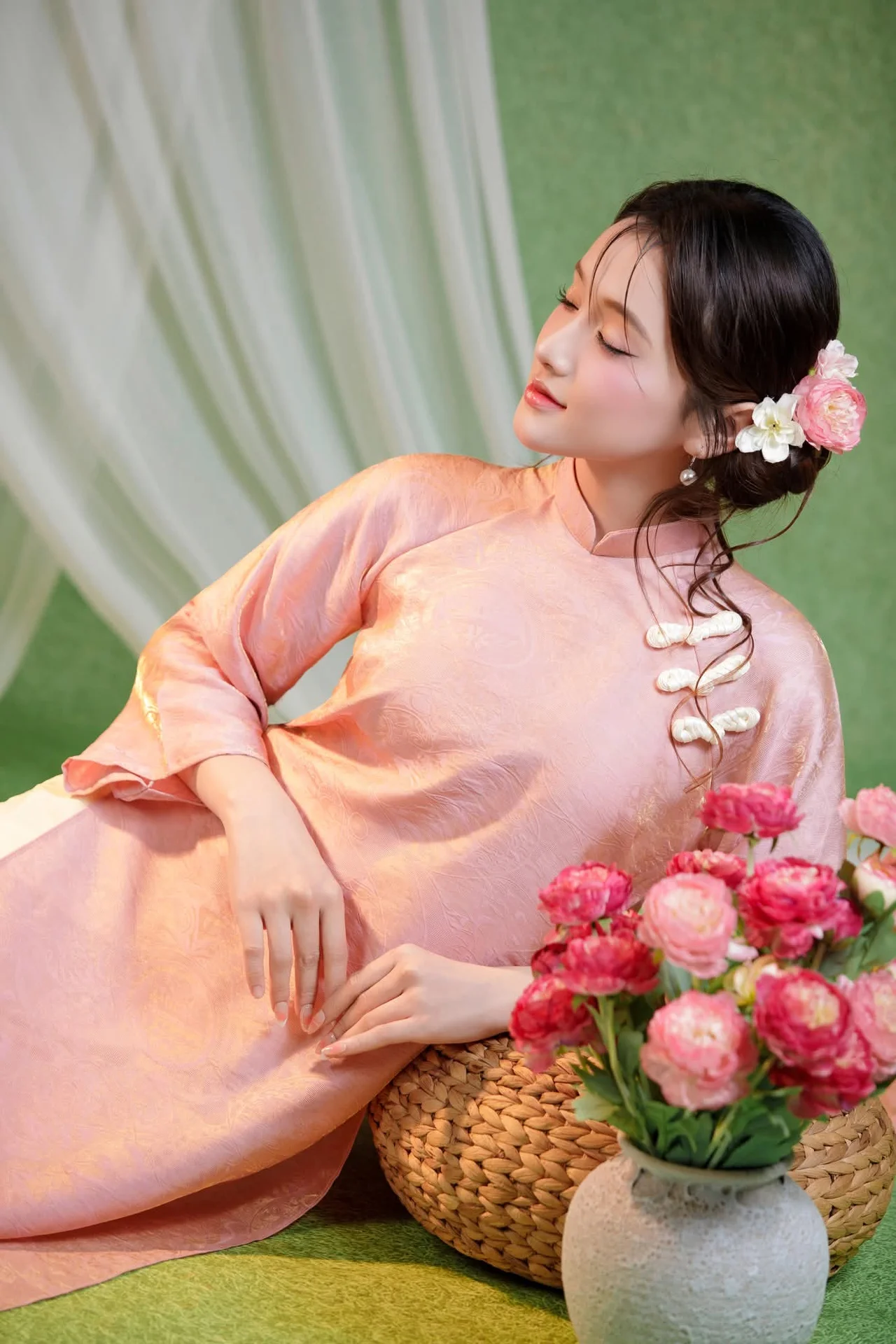 Elegant Muse in Pastel Pink Traditional Attire