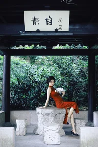 Elegant Red Cheongsam Fashion Photography: Wu Yu Cao Mei in Fushan Park | YiTuYu Art Language Vol.9329 Exclusive Collection - image 16