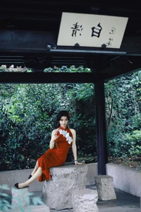 Elegant Red Cheongsam Fashion Photography: Wu Yu Cao Mei in Fushan Park | YiTuYu Art Language Vol.9329 Exclusive Collection - image 0