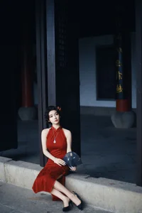 Elegant Red Cheongsam Fashion Photography: Wu Yu Cao Mei in Fushan Park | YiTuYu Art Language Vol.9329 Exclusive Collection - image 12