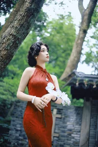 Elegant Red Cheongsam Fashion Photography: Wu Yu Cao Mei in Fushan Park | YiTuYu Art Language Vol.9329 Exclusive Collection - image 15