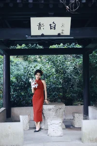 Elegant Red Cheongsam Fashion Photography: Wu Yu Cao Mei in Fushan Park | YiTuYu Art Language Vol.9329 Exclusive Collection - image 6