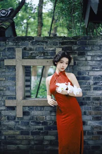 Elegant Red Cheongsam Fashion Photography: Wu Yu Cao Mei in Fushan Park | YiTuYu Art Language Vol.9329 Exclusive Collection - image 9