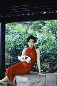 Elegant Red Cheongsam Fashion Photography: Wu Yu Cao Mei in Fushan Park | YiTuYu Art Language Vol.9329 Exclusive Collection - image 5