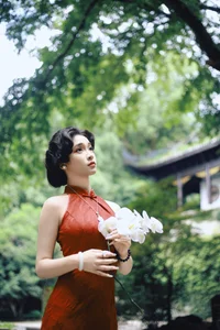 Elegant Red Cheongsam Fashion Photography: Wu Yu Cao Mei in Fushan Park | YiTuYu Art Language Vol.9329 Exclusive Collection - image 13
