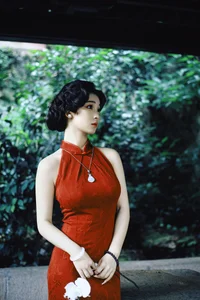 Elegant Red Cheongsam Fashion Photography: Wu Yu Cao Mei in Fushan Park | YiTuYu Art Language Vol.9329 Exclusive Collection - image 8