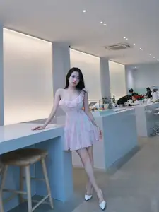 Gentle Charm: Beautiful Girl in Pink Floral Dress, Captivating Elegant Style. - image 6