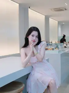 Gentle Charm: Beautiful Girl in Pink Floral Dress, Captivating Elegant Style. - image 7