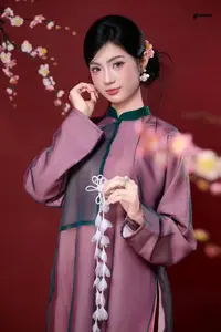 East Asian Grace: Elegant Lady in Traditional Attire & Cherry Blossoms - image 0